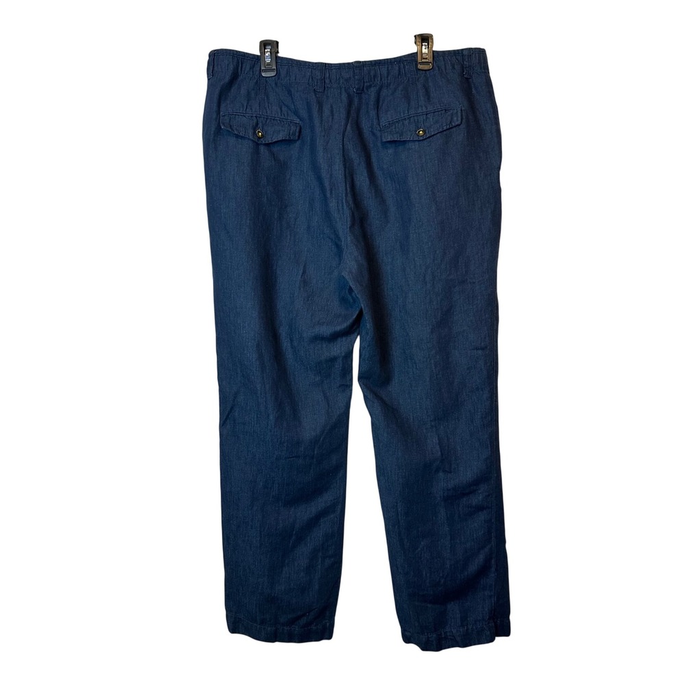 Caribbean Linen Blend Pants Mens 40x32 Blue Excellent Drawstring Straight Leg - Picture 2 of 5